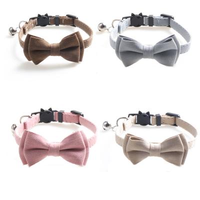 China New Stocked Pet Collar Solid Color Bow Collar Cat Neck Pet Collars for sale