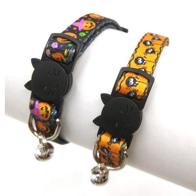 China Halloween Stocked Printed Cat Collars Halloween Dog Supplies Pull Border Pet Supplies Custom Cat Bell Collars for sale