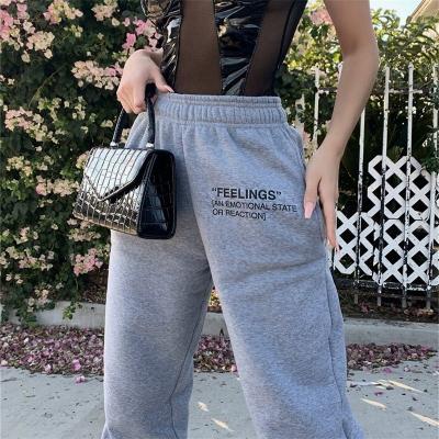 China Anti-Wrinkle Autumn Women Sweat Track Joggers Pant Joggers Waist Hoodie Loose Casual Letter Print Top Pants Female Cotton Sport Cargo Pile for sale