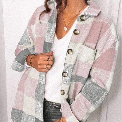 China New Anti-wrinkle Plaid Shirt Woman Autumn/Winter New Breasted Casual Coat With Pockets Woman for sale