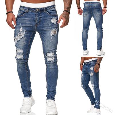 China HONGNUO Wholesale New Men's Breathable Denim Pants Holes Fashion Casual Pure Color Slim Jeans Trousers for sale