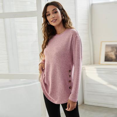 China Anti-Wrinkle Autumn Round Collar New Women's Casual Single Button Long Sleeve T-Shirt for sale