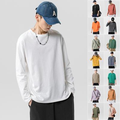 China HONGNUO Anti-wrinkle cotton pure cotton men's long sleeve shirt shirt loose pure white T-shirt/hoodie spring bottom fall men's trend loose for sale