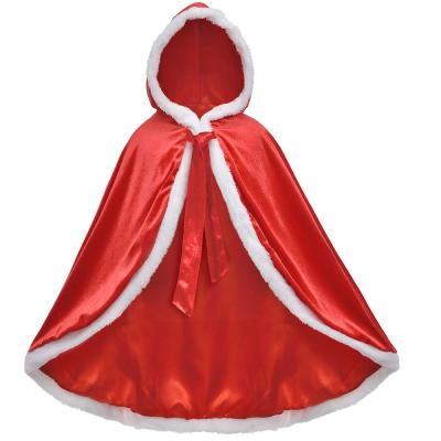 China HONGNUO's Other Christmas Halloween Costume Mrs. Claus Santa Xmas Velvet Hooded Cloak Long Dress Kids Cloak for sale