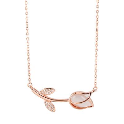 China Cute NY-1028 S925 sterling silver micro inlaid with simple pink opal silver female clavicle chain flower necklace student necklace for sale