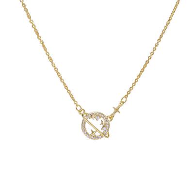 China Cute Silvery Hollow-out Pendant Necklace Femininity Simple Meaning Clavicle Chain Necklace Niche Design NY-1036 S925 Zircon Planet Accessories for sale