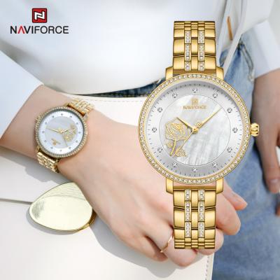 China Hot Selling Luxury Gold Flower Day/Date NAVIFORCE 5017 gws women watch high quality relojes hombre wristwatch for sale