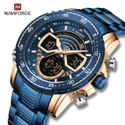 China 2020 New Design Luxury Automatic Mens Date NAVIFORCE 9189 RGBE Watches Bule Watch Stainless Steel Quartz Analog Wristwatches for sale