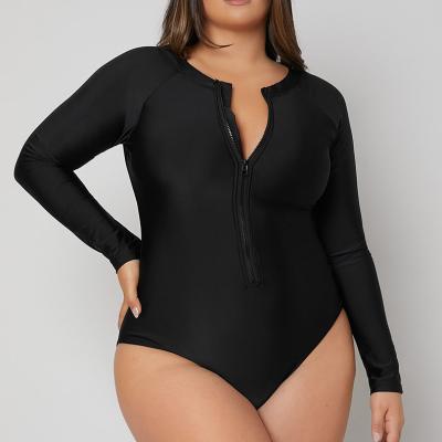 China Plus Size Fashion Women's Plus Size Black Diving Jumpsuit Solid Front Zipper Long Sleeve Fitness And Yoga Jumpsuit Wear for sale