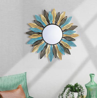 China Luxury European Style Home Wall Mirror Morden Style Metal Porch Iron Hanging Mirror for sale