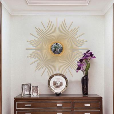 China Morden Hotel Luxury Home Corridor Wall Decor Luxury Gold Metal Wall Mirror Decorative for sale