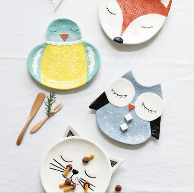 China Sustainable Cartoon Style Animal Home Dining Plate Colorful Kids Ceramic Fruit Dish for sale