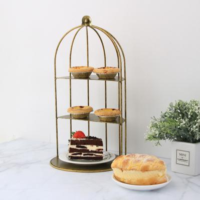 China Viable Wrought Iron Birdcage Tray Buffet Fruit Dessert Sample Dish Afternoon Tea Heart Stand Cake Stand for sale