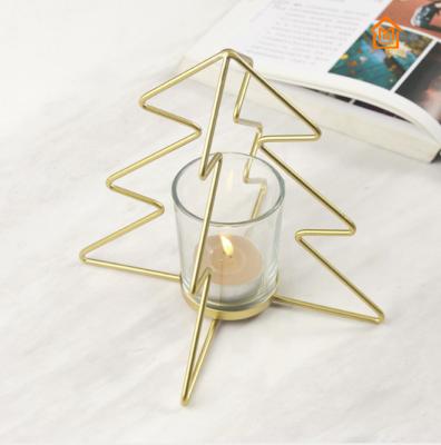 China Home Modern Simple Wire Frame Metal Shape Gold Style Decoration Glass Candle Holder for sale