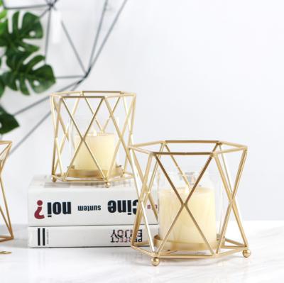 China Style Luxury Home Decoration Cup Gold Metal Candle Holder Clear Glass Table Decor for sale