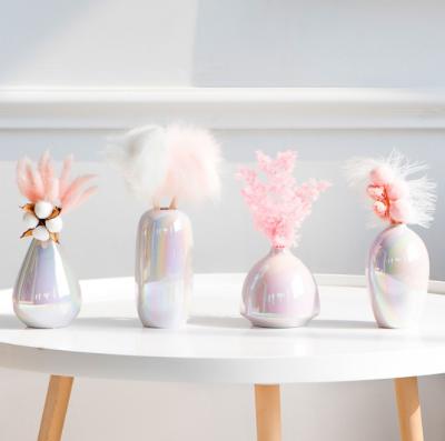 China Modern Home Decoration White And Pink Glossy Ceramic Vase With Artificial Flowers for sale