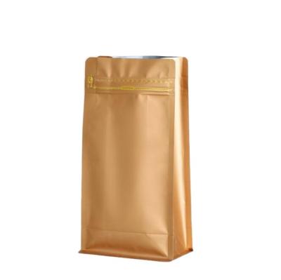 China Barrier Gold Flat Bottom Coffee Bag High Quality Plastic Packaging Bag With Zipper And Valve for sale