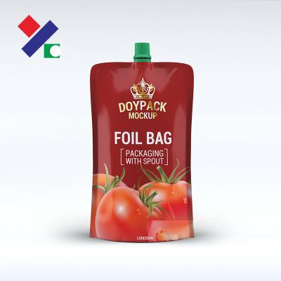 China Professional Design Custom Standing Spout Pouch Plastic Packaging Moisture Proof For Chilli Sauce for sale