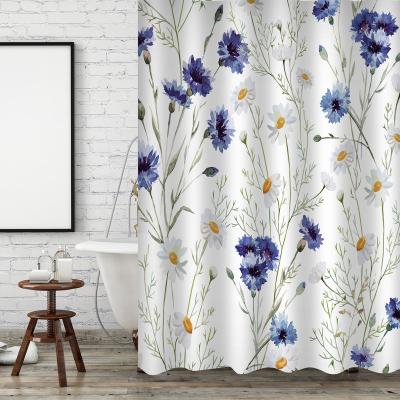 China Best Selling Sustainable Custom 3D Printed Shower Curtain 12 Hooks Floral Polyester Waterproof Shower Curtain For Bathroom for sale