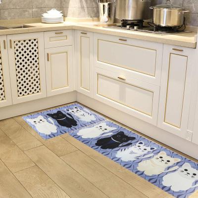 China Reversible Customization Printing Cat Pattern Eco Friendly Durable PVC Leather Kitchen Mat Set Of 2 Anti Fatigue Comfort Kitchen Mat for sale