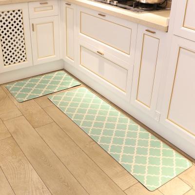 China Reversible Hot Selling Durable Waterproof Kitchen Mats 2 Pcs Eco-friendly 3D Printing Pattern Oil Proof PVC Leather Kitchen Mats for sale