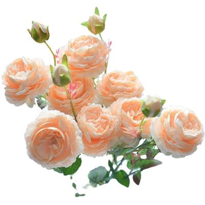 China Real Hot Selling Decorative Eternal Flowers Champagne Rose Bundle Artificial Flowers Family Wedding Decorative Silk Flowers for sale