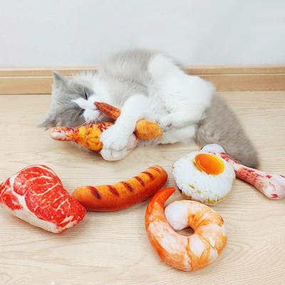 China Viable Food Form Vegetable Stuffed Pet Cat Toys Fruit Corn Chicken Sausage Fried Egg Crab Bone Crab Plush Cat Toy for sale