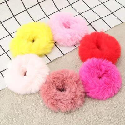 China Fashion 2 PCS Link Fuzzy Scrunchies Furry Hair Bands With Faux Rabbit Fur Hair Scrunchies Ponytail Holders Fluffy Elastic Women Girls for sale