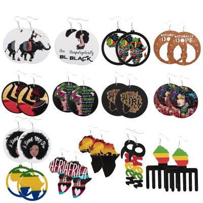 China The other wooden African style around printing European earrings and American creative fashion earrings for sale