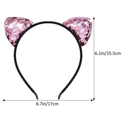 China Fashion Bling Sequin Reversible Cat Ears Headband Shiny Cat Ear Hair Hoops Cute Kitty Hairband Hair Accessories For Women Girls Daily We for sale