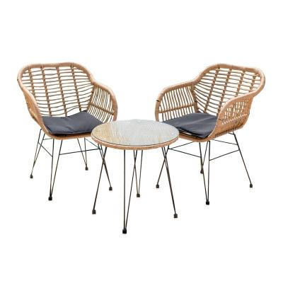 China Waterproof 3 Piece Modern Weather-Resistant Outdoor Furniture Resin Wicker Patio Cafe Set Table And Chairs for Backyard for sale