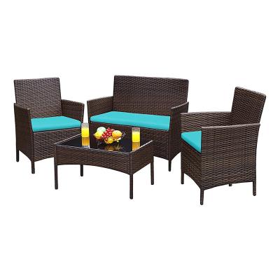 China Waterproof 4 pcs hand woven rattan patio set outdoor furniture for outdoor for sale