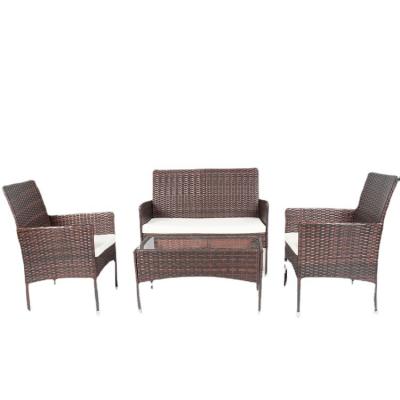 China Waterproof 4 PCS Terrace garden sofa set outdoor pe  rattan sofa furniture reception rattan chair combination table and chair set for sale