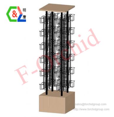 China MDF 96 Pockets Floor Spinner Display Rack Books Spinner Display Stand with Top Graphict and MDF Base for sale