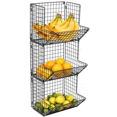 China Universal Single Sided Foldable 3-Tier Fruit Rack and Wall Mount Kitchen Storage Bin Storage, Great for Kitchen, Bathroom, Laundry for sale