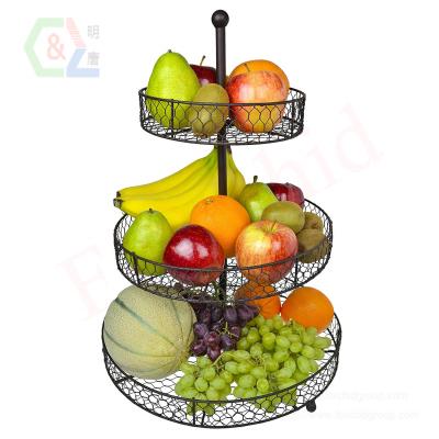 China 3 Tier Country Chicken Wire Style Metal Fruit Baskets / Viable Rustic Organizers Rack Kitchen Storage for sale