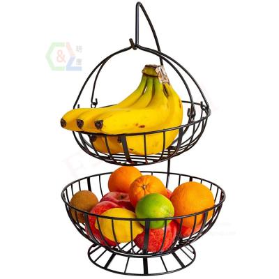 China Sustainable 2-Tier Fruit Basket with Banana/Grape Hanger | BPA-free and screwless design and easy to use| Large and double storage capacity | Goods for sale