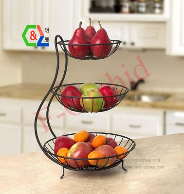 China F-Orchid 3-Tier Black Metal 3-Tier Arched Wire Basket / Decorative Kitchen Storage Baskets for sale