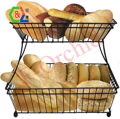 China 2-Tier Metal Countertop Dish-Back Fruit and Vegetable Rack, Great for Bread, Snacks, Housewares, Kitchen Storage and More for sale