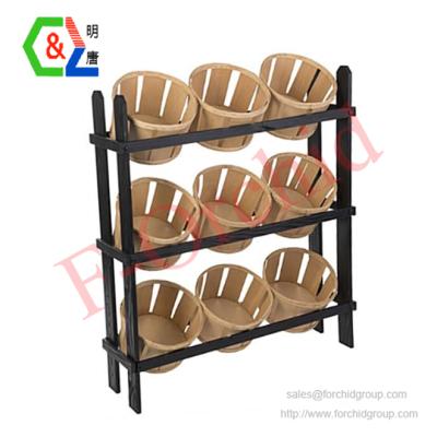 China Large Single Sided Round Basket Floor Grocery Fruits And Vegetables Display Rack for sale