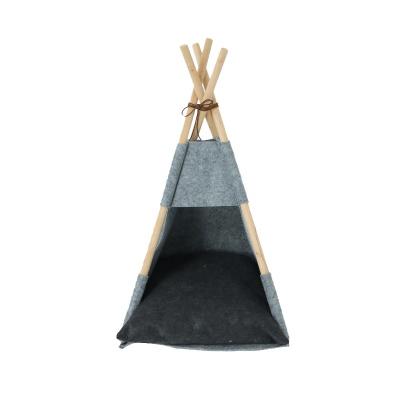 China Breathable Factory Pet Teepee Tent Wholesale Soft Foldable Wooden Felt Dog Cat House Cave Bed for sale