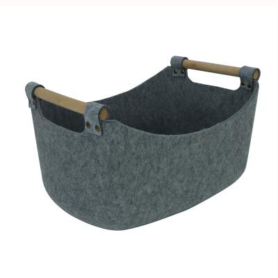 China Sustainable Matching Room Clothes And Storage Device Felt Wood With Handle Felt Basket For Clothing Storage for sale