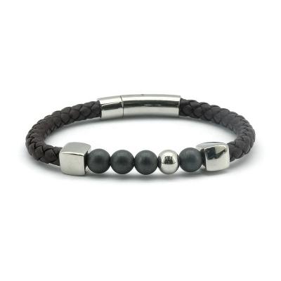 China High Quality Genuine Leather Environmentally Friendly Winfavor Health Benefit Stainless Steel Bracelet For Male for sale