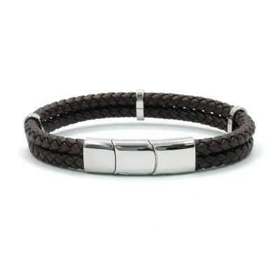 China Winfavour Environmental Friendly Magnetic Therapy Stainless Steel Leather Bracelet Men for sale