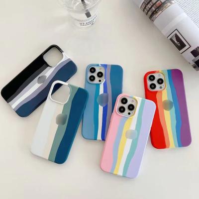 China Fashion Shockproof Phone Case Colorful Liquid Silicone Rainbow Shockproof Phone Back Cover For iphone 13 Case for sale