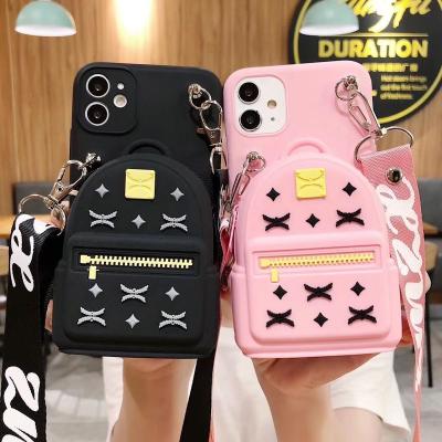 China 2021 New Anti-fall Design Cartoon Zipper Wallet Cell Phone Case For iPhones 11 Soft TPU+Silicone Coin Wallet Purse Bag for sale