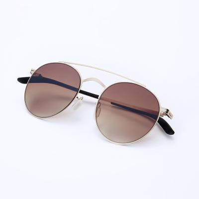 China Fashion Sunglasses Round Fashion Women Sunglasses Shade Gold Metal Double Bridge Sun Stainless Steel Luxury Glasses for sale