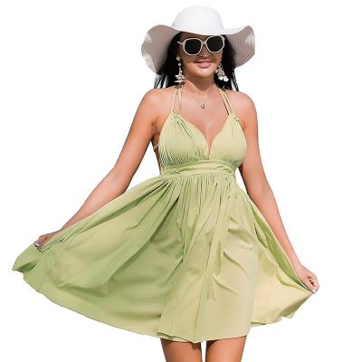 China Anti-Wrinkle Women Dress Backless Knee-Length A-line Back V-Neckline Summer Dress for sale