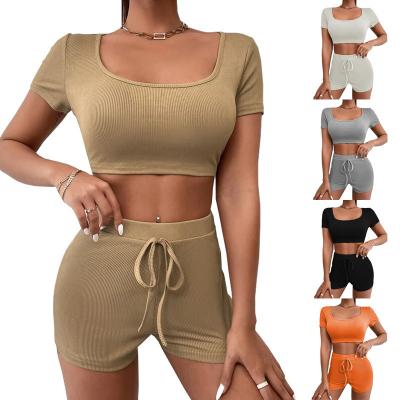 China Wholesale 2022 summer rib neckline square waist crop twine crop top QUICK DRY knitting skirt women's clothing for sale