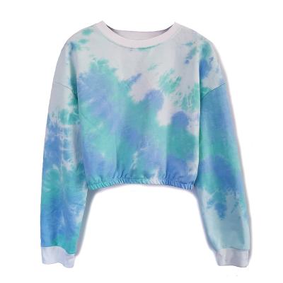 China Anti-pilling cropped fit sleeve rib neck pullover tie dye sports hoodie fashionable round sweatshirts long for sale